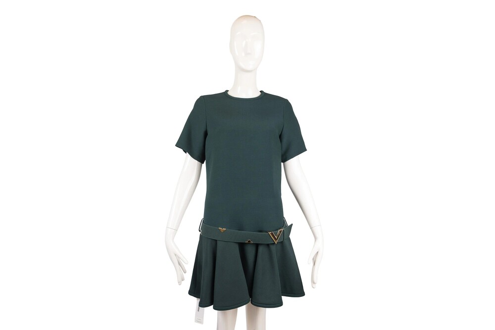 Louis Vuitton Green Knit Flared Belted Dress Size 38